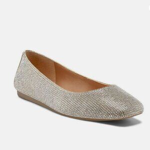 INC Champagne Rhinestone Square Toe Ballet Flats Size 8